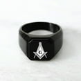 thumbnail image 4 of Tioneer Stainless Steel Freemasons Masonic Floral Compass Engraved Square Flat Top Biker Style Polished Signet Ring, 4 of 7