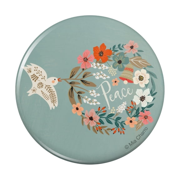 Christmas Peace Wreath Dove Bell Pinback Button Pin