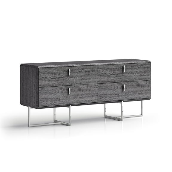Whiteline Modern Living Chloe, High Gloss Lacquer in Grey, Polished Stainless Steel Accents Dresser