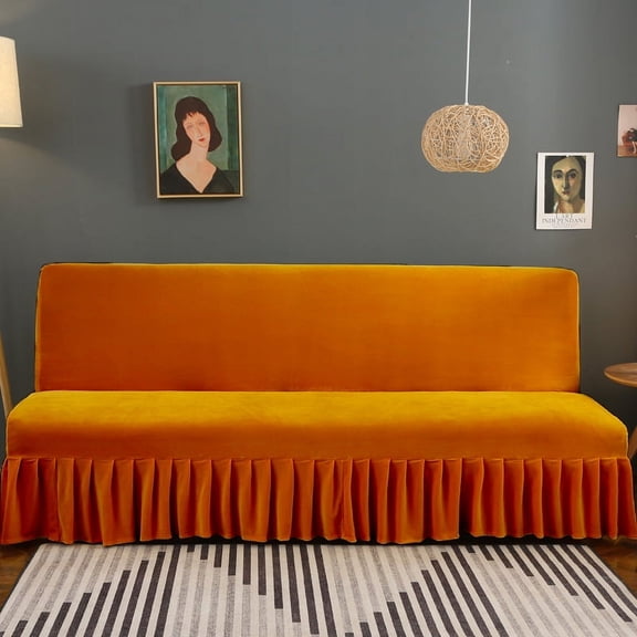 XmhyTop Sofa Cover for Folding Sofas Stretch Couch Covers for Living Room Easy Fit Washable Furniture Sofa Protector with Skirt 59.05-66.92*39.37inch (Orange)