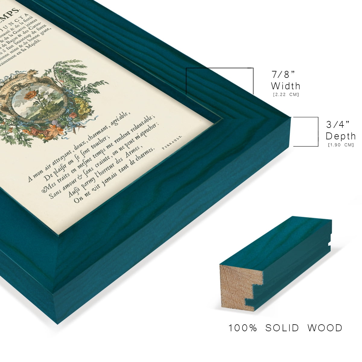 Printed Embellished Bookplate IV - Framed Print w/glass - Ocean Blue