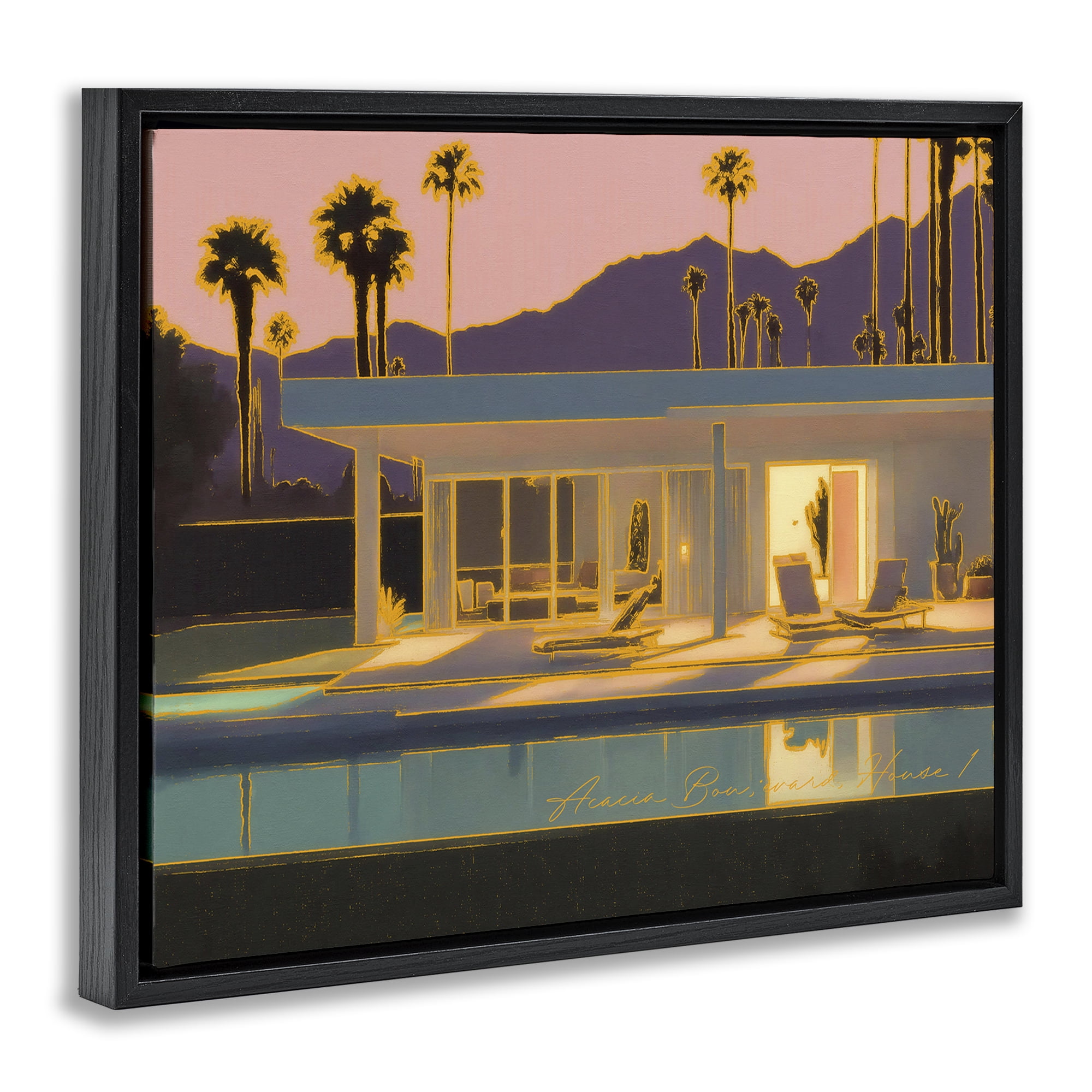 Stupell Industries Sunset Glow Summer Pool Landscape & Nature Painting Black Floater Framed Canvas Art Print Wall Art, 31 x 25