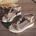 thumbnail image 6 of Pandaie Women's Summer Dressy Platform Sandals Open Toe Low Wedge Heels Espadrille 2.36 Inch Bohemia Beach Vacation Shoes Beige 6.5, 6 of 8