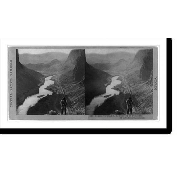 Historic Print, Indian viewing railroad from top of Palisades. 435 miles from Sacramento - 2, 16" x 20"