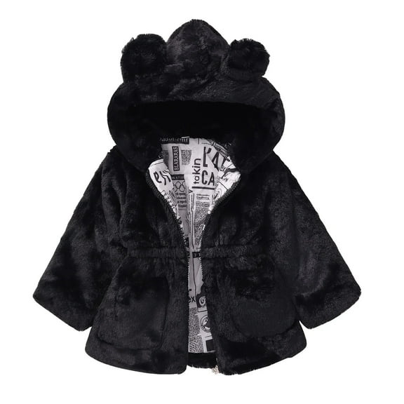 XBASW Baby Kids Girls Winter Warm Coat Toddler Faux Fur Wool Jacket with Ear Hood 1-8T