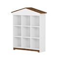 thumbnail image 6 of House-Shaped Storage Rack with Nine Storage Compartments, Three-Layer Bookshelf with Colorblock Designed, Farmhouse Wood Bookcase for Home Office (Brown), 6 of 6