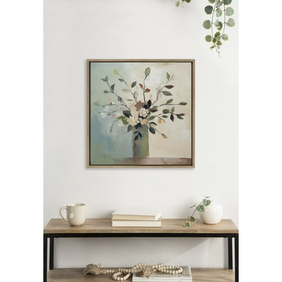 Kate and Laurel Sylvie Traditional Boho Floral Botanical II Framed Canvas Wall Art by The Creative Bunch Studio, 22x22 Gold, Soft Flower Bouquet Art for Wall