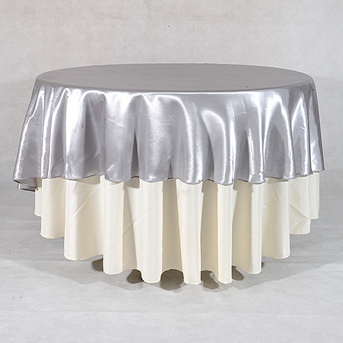 Silver 90 Inch Satin Round Tablecloths