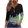 thumbnail image 2 of Fiudx Ofertas y Liquidaciones Camiseta Holgada de Manga 3/4 con Cuello En V y Estampado Navideño Informal a La Moda para Mujer, 2 of 5