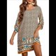 thumbnail image 2 of Vestido Informal de Verano para Mujer, Estilo Bohemio, con Borlas y Cuello Anudado, Larga 3/4, Estampado Floral Corto Albaricoque M, 2 of 8