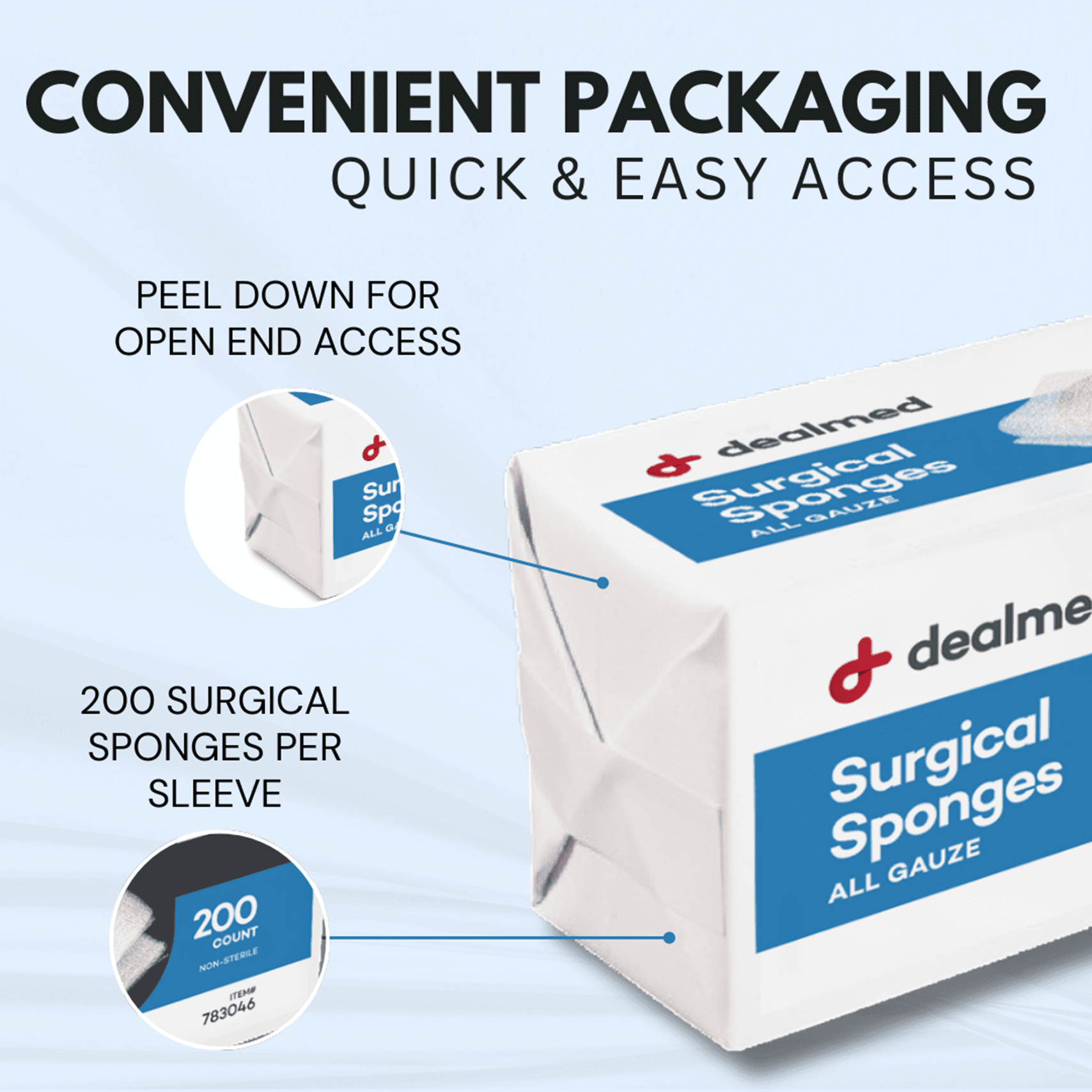 Dealmed 4" x 4" Gauze Sponges, 12-Ply Non-Sterile Woven Gauze Pads for Wound Care, First Aid Kits and Medical Facilities, 200 Count (4 Pack)