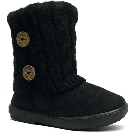 Infant Toddler Girls Winter Casual Button Faux Fur Lining Suede Boots Shoes USA SELLER *Black *Cozy -12