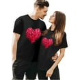 thumbnail image 2 of T-shirts Assortis pour Couple de la Saint-Valentin Légers Mode à Imprimé Cœur Col Rond Décontracté Tunique à Manches Courtes T-Shirt Confortable Doux Mari Femme Tenue de Vacances Vêtements Noir P, 2 of 6