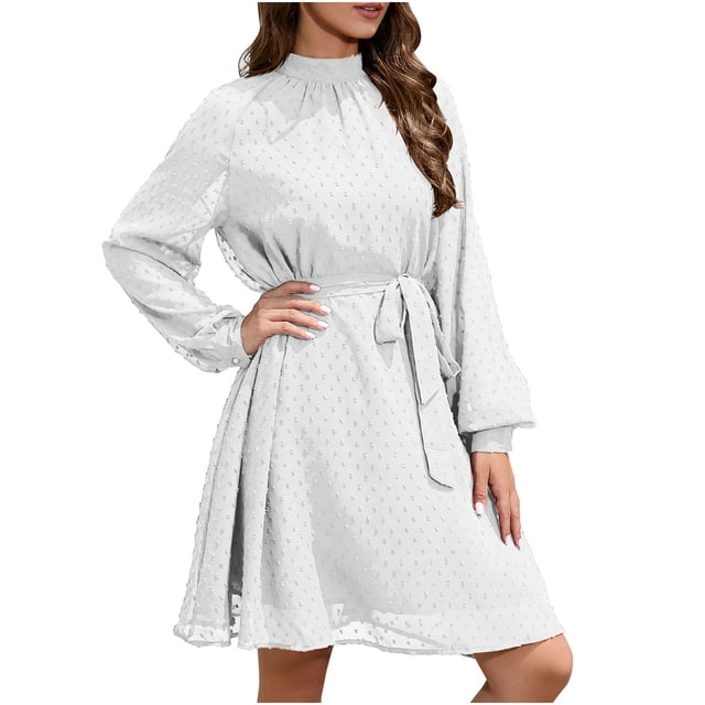 Birdeem Robe Mode Femme Taille Fine Manches Longues Couleur Unie