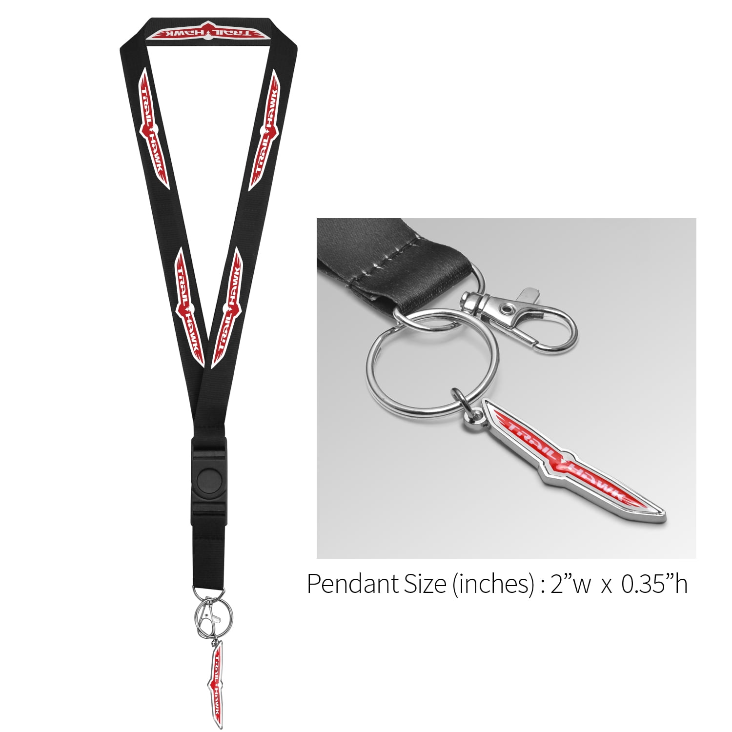 iPick Image for Jeep Trailhawk Full-Color Die-Cut Metal Key Chain with Printed Logo Black Lanyard Strap, Official Licensed