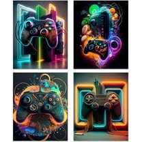Gaming Controller Wall Art Game Wall Decor, Retro Video Game Art Posters Cool Game Handle Canvas Prints for Gamers Girls' Accessories and Boys' Gaming Bedroom Decor, 4-Set (8"x10" Unframed)