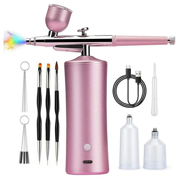 Airbrush Kit with Compressor,20-30PSI AirBrush with 0.3mm Nozzle for Painting, Tattoo, Nail Art, Model Coloring,Pink