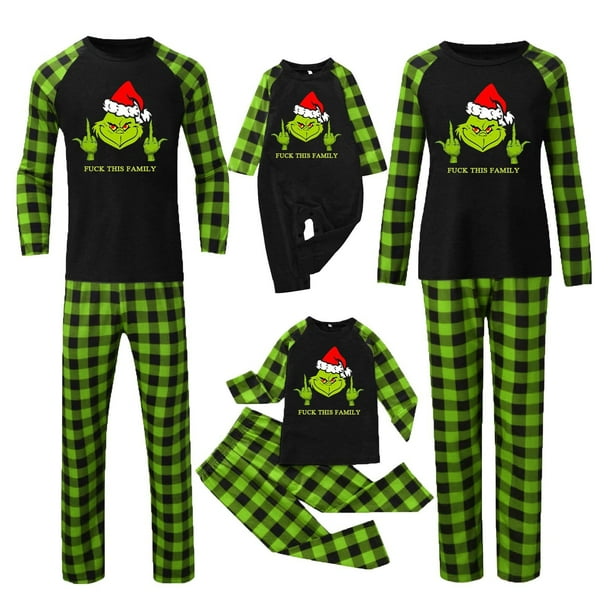 Pijamas navideños a juego Grinch - TKing Fashion 2024 Nuevos conjuntos de pijamas navideños familiares a juego Grinch, pijamas navideños navideños para parejas, adultos y niños, Mujer L