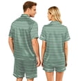 thumbnail image 5 of VV AVEORS Couple Matching Pajamas Sets Plaid Silk Short Sleeve Button Down Sleepwear Satin Pjs Shorts Set Soft Loungewear Green 2XL, 5 of 5