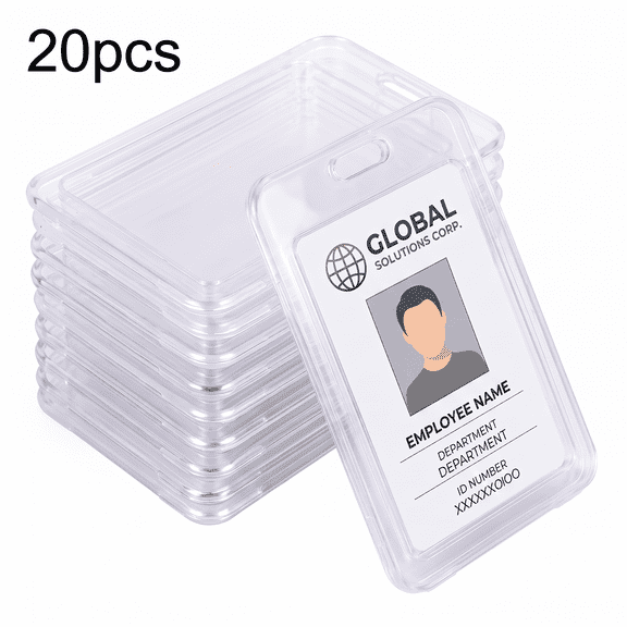 ROSEXIXI ID Card Holder 20 Pack Clear Semi-Rigid Plastic Badge Sleeve Vertical Hard Protector with Flip-Top Cover for Office School and Bus Passes