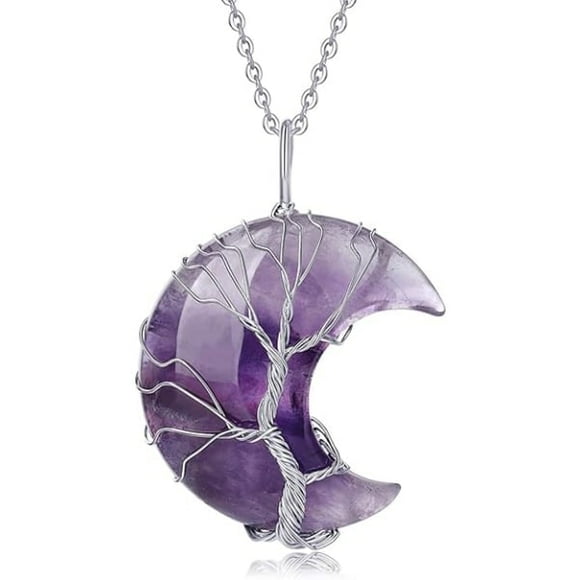 Necklace Tree of Life Crystal Necklace Pendant (Purple-Amethyst)