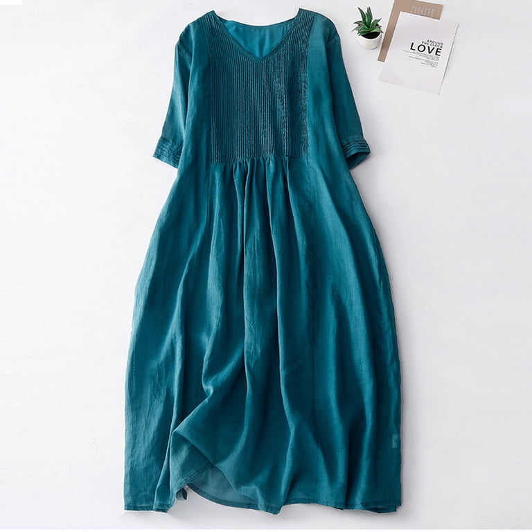 knee length dresses for ladies No.29 A-Line Linen Dress in Stargazer