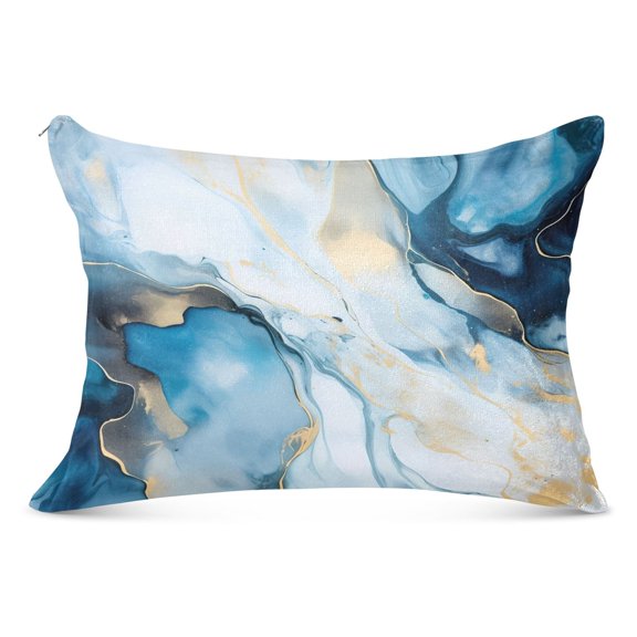 White Blue Marble Plush Pillow Cases Standard Size Ultra Soft Warm Pillowcases with Zipper 20"x26"