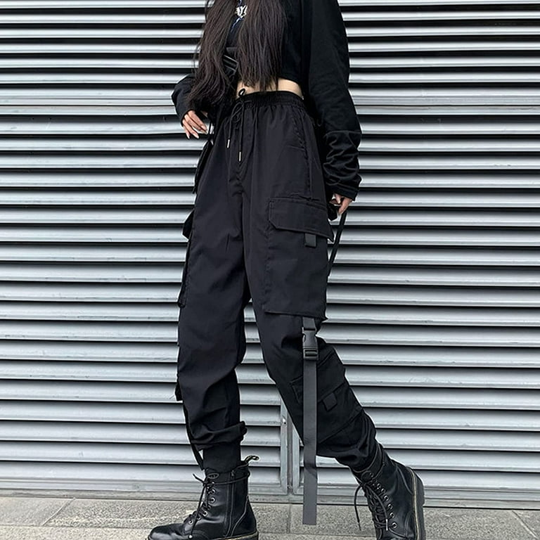 Kukuzhu Women's Techwear Pants Japanese Harajuku Cargo Pants