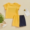 thumbnail image 3 of Bagilaanoe 2pcs Toddler Baby Boy Girl Shorts Set Short Sleeve Contrast Color T Shirt Tops + Shorts 6M 12M 18M 24M 3T Kids Casual Summer Clothes, 3 of 8