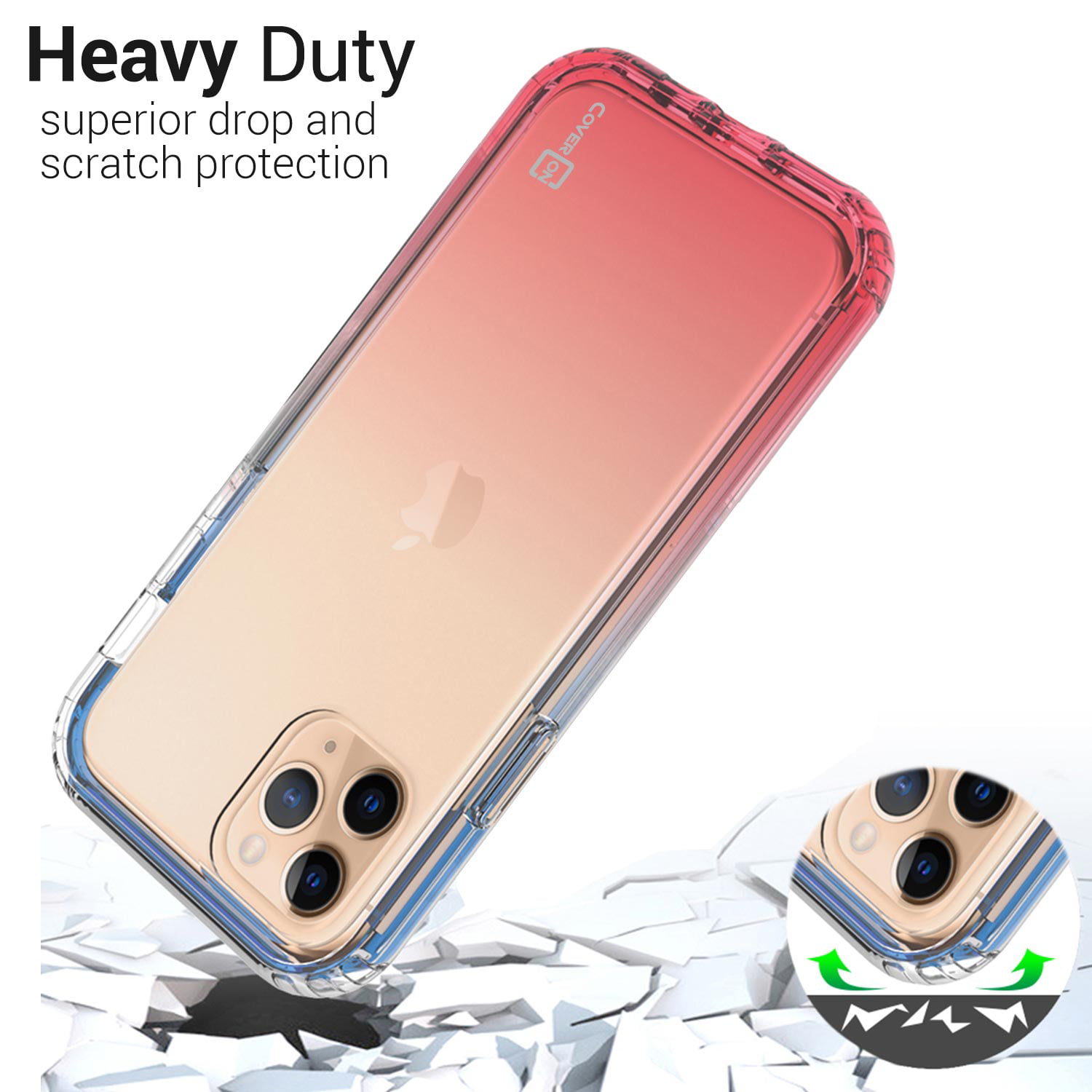 CoverON Apple iPhone 11 Pro Clear Case with Two-Tone Colors Heavy Duty Full  Body Shockproof Phone Cover - Gradient Series 