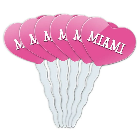 Miami Heart Love Cupcake Picks Toppers - Set of 6