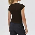 thumbnail image 6 of Women Button Down Ribbed Short Sleeve Shirts Fitted Knit Cropped Cardigan Sweaters Black M, 6 of 6
