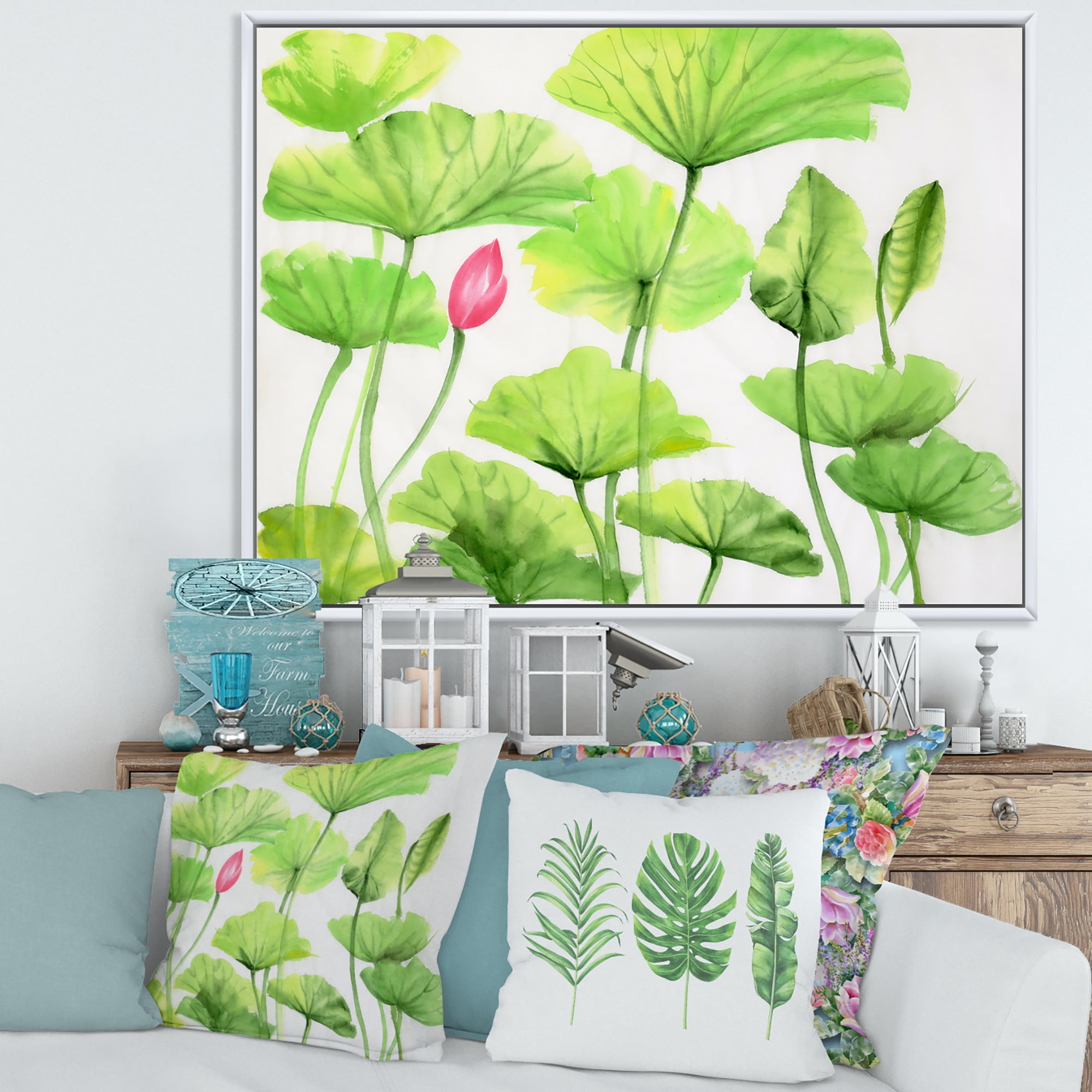 Designart 'Ancient Pink Lotuses In The Pond VIII' Traditional Framed Canvas Wall Art Print