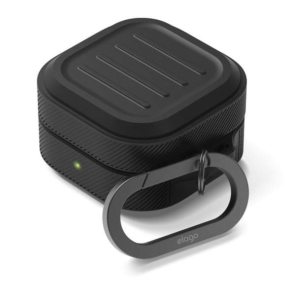 elago Compatible with Samsung Galaxy Buds 4 Pro & Galaxy Buds 4 Case, Armor Case with Carabiner, Premium Silicone Cover, Wireless Charging, Headphone Accessories, for Men, for Women (Black)