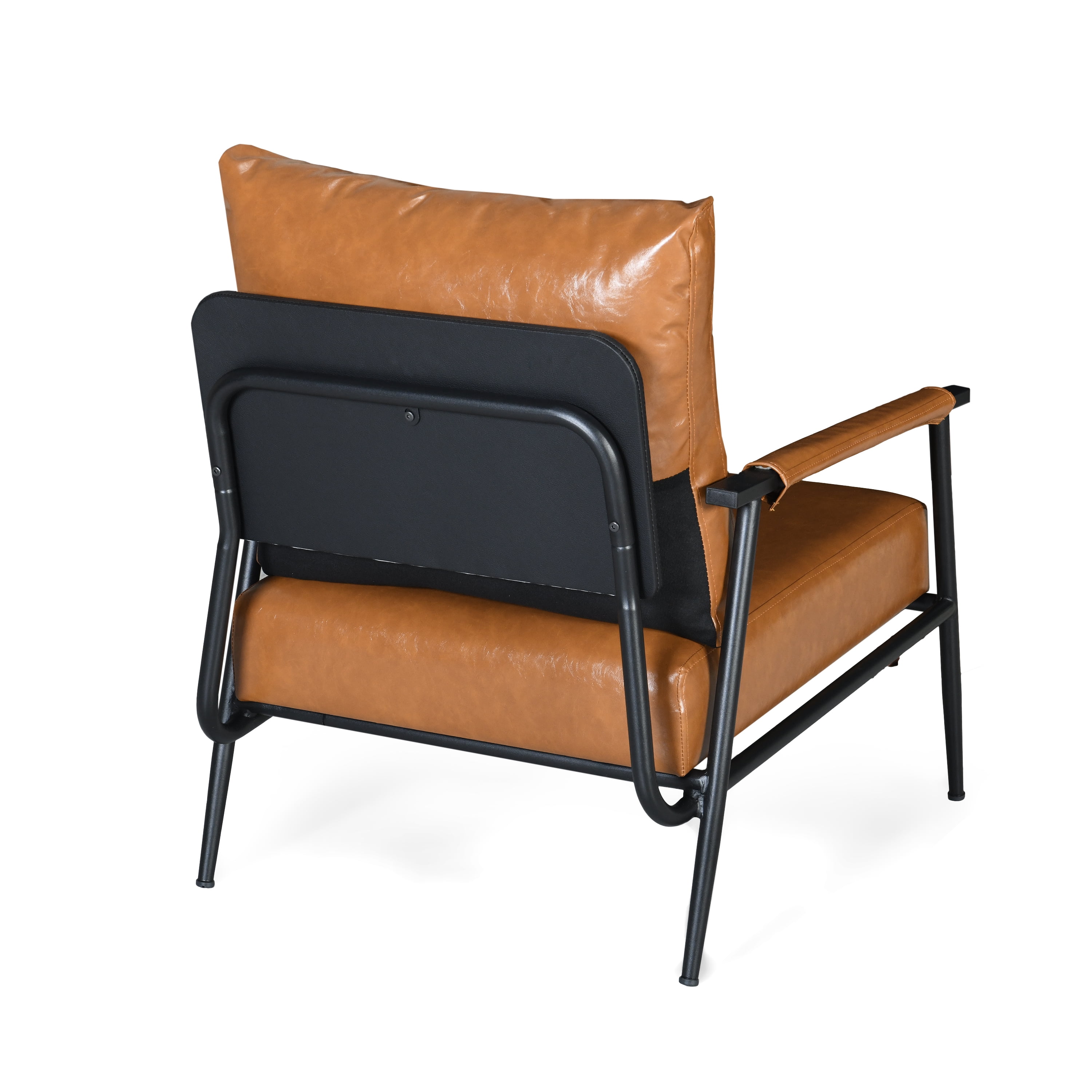 Euroco Industrial Faux Leather Lounge Chair with Iron Frame, High Back Accent Armchair with Padded Seat and Armrests for Living Room or Office