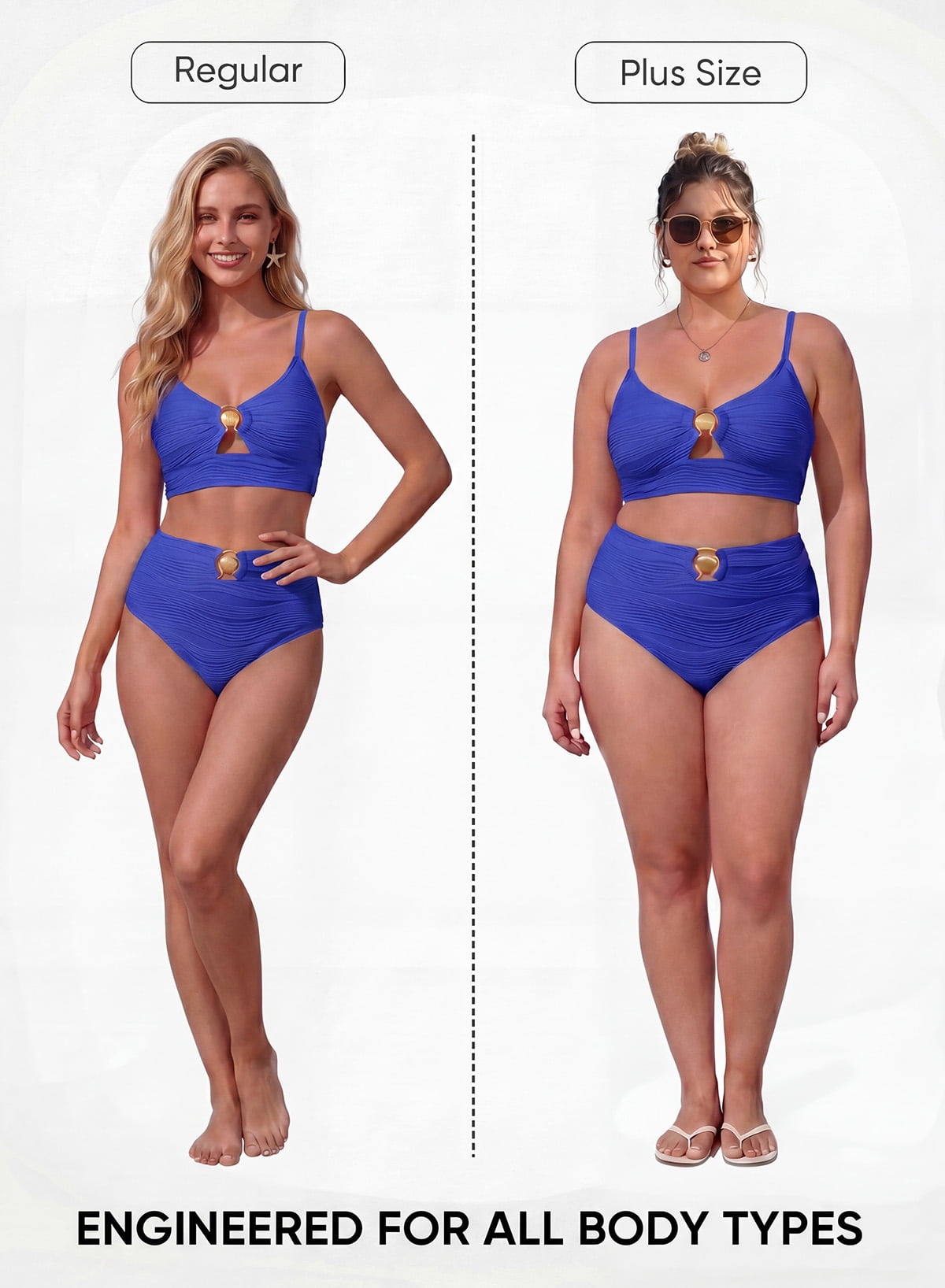 SHEWIN Swimsuit for Women 2 Piece Bathing Suits High Waist Bikini Sets Texture Swimming Suits Full Coverage Beach Essentials Blue XL
