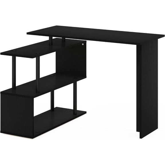 HomeStock Timeless Trends L-Shape Computer Desk with Shelves, Modern Corner Desk with Storage for Home Office, Large Gaming Workstation, Sturdy Writing Table-Finish:Americano/Black,Tier:3 Tier