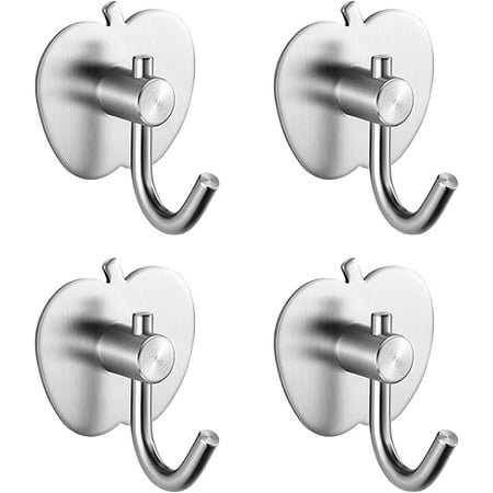 

Strong Towel Hook Self Adhesive No Drilling Won t Fall Off -- Kitchen Towel Rack Coat Hooks Pack of 4 - Ideal for Bathroom Kitchen Office (Silver Round)