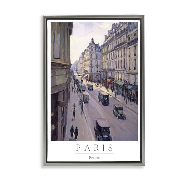 Stupell Industries Paris Streets Vintage Scene Gray Framed Floater Canvas Wall Art, design by Petal Prints Design