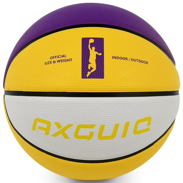 Baloncesto AXGUIQ, tamaño 5, 27.5 pulgadas, amarillo-morado, para exteriores