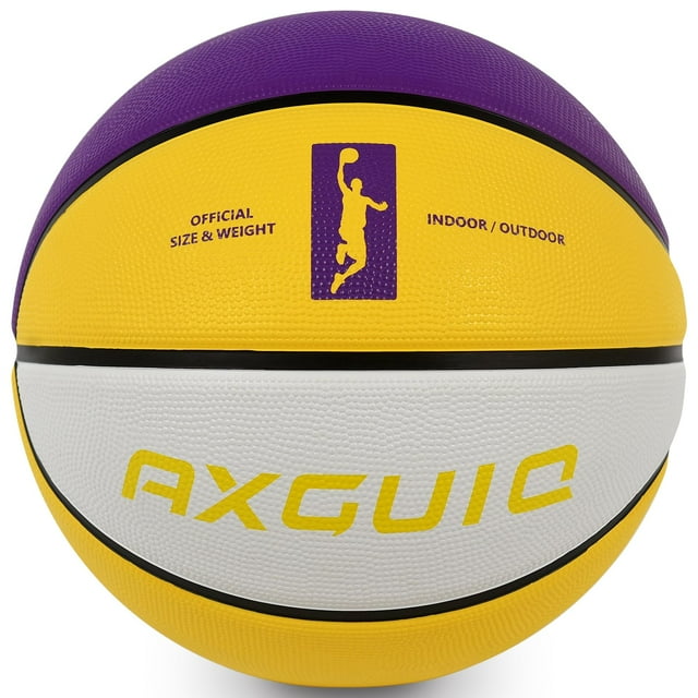 Baloncesto AXGUIQ, tamaño 5, 27.5 pulgadas, amarillo-morado, para exteriores