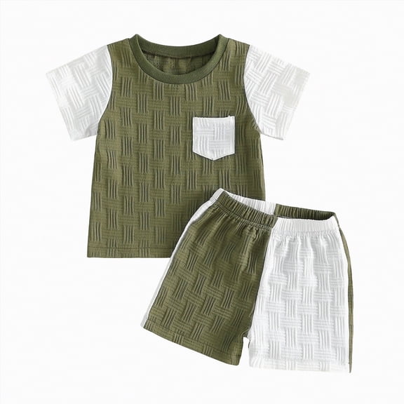 mgoYE Baby Boy Clothes 12-18 Months Toddler Baby Boy Summer Clothes Short Sleeve T Shirt and Shorts Set Color Block 2 Piece Outfit(Green,12-18 Months)