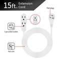 thumbnail image 2 of Cable de extensión GE de 3 salidas, 15 pies, plano con múltiples enchufes, blanco, 2 of 7