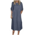 thumbnail image 2 of Gspmoly Robe pour Femmes, Mode Femmes Été Décontractée Unie à Col en V à Manches Courtes Longue Robe Robes Formelles pour Femmes Cadeaux de Vacances, 2 of 6