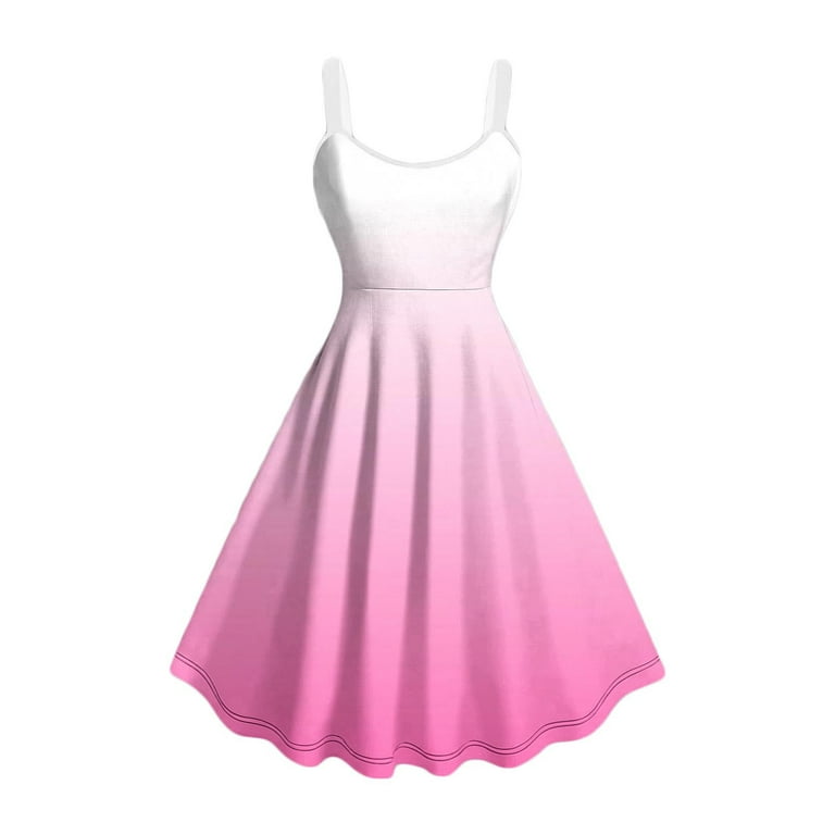 Blmnix Outfits 2025 Sexy Birthday Dresses for Women Gradient Cocktail-Length Slip Dress Pink Flowy Sleeveless Scoop Neck Dresses, Women's, Size: 3XL