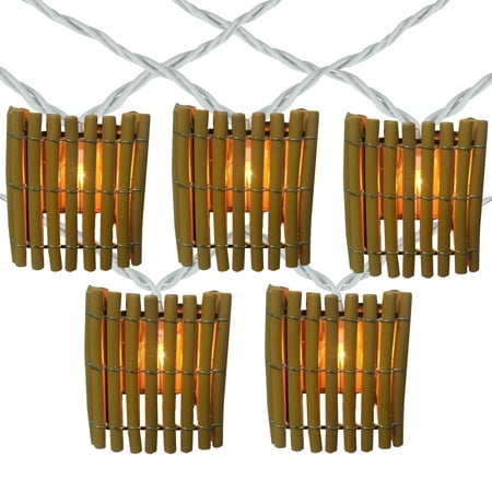 10 Count Brown Tropical Bamboo Outdoor, White String Outdoor Patio Lights