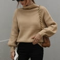 thumbnail image 6 of Womens Hooded Sweater Clearance Women's Casual Long Sleeve Turtleneck Loose Color Pullover Sweater Knitted Loose Top, 6 of 9