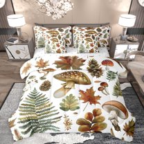 Homewish Hello Fall 7-Piece Bedding Comforter Set,Rustic Mushroom Maples King Bedding Sets,Tropical Plam Leaf Bed Sheets For Men Women,Ultra Soft Home Decor