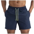 thumbnail image 2 of Mens Swim Trunks Men's Casual Color Beach Shorts Multi-Pocket Outdoor Swim Trunks with Drawstring Elastic Waist Quick-Dry 4 Inch Length Summer Pants for Vacation Travel Navy 2XL, 2 of 6
