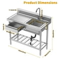thumbnail image 5 of TidBay 39-Inch Stainless Steel Sink with Drawer, Bottom Shelf, Free Standing Utility Sink with Cold Hot Water Faucet Hose, Single Bowl Sink for Indoor, Outdoor, Kitchen, Laundry Room, 5 of 6